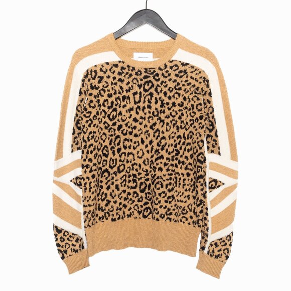 Current/Elliott The Duvall Camel & Black Leopard Pattern Pullover Sweater - S - Picture 1 of 11